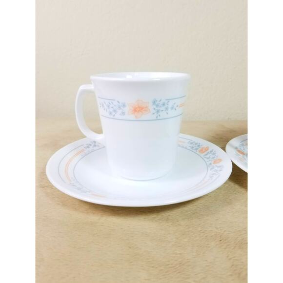 Corelle Teacup & Saucers Corning Apricot Grove Fine China USA x2 Vintage - Picture 2 of 15